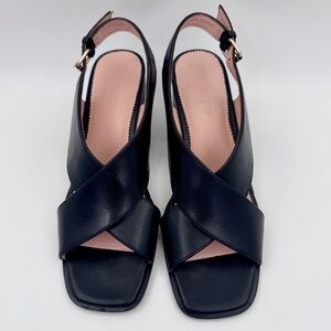 J.Crew Dylan Women's Black Leather Slingback Block Heel Sandals | Size 8